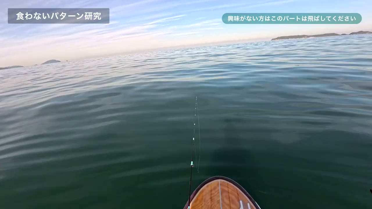 SUPの上からキャスティングを続ける「食わないパターン研究」の場面
